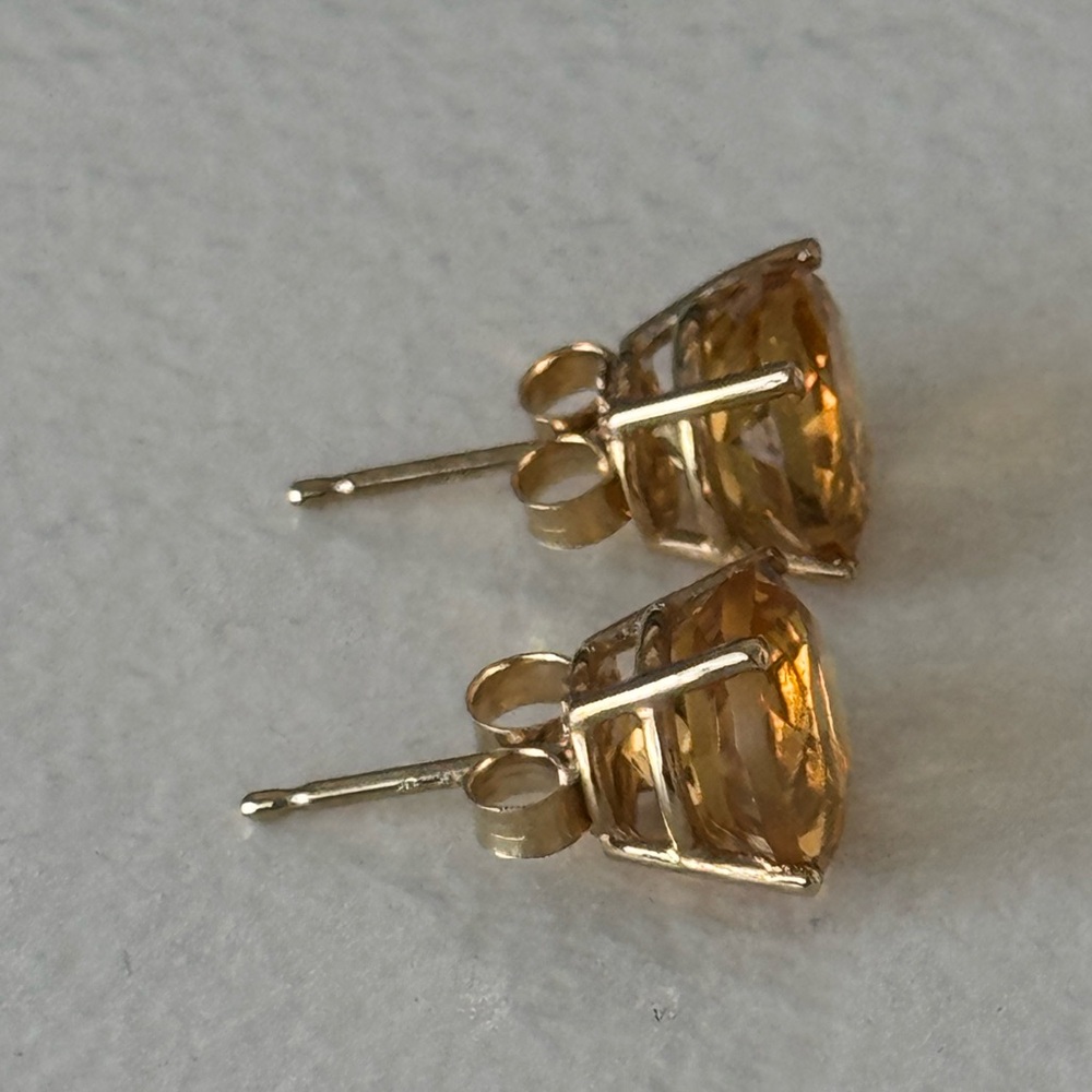 Genuine Citrine Large Studs Solid 14k Yellow Gold - image 5